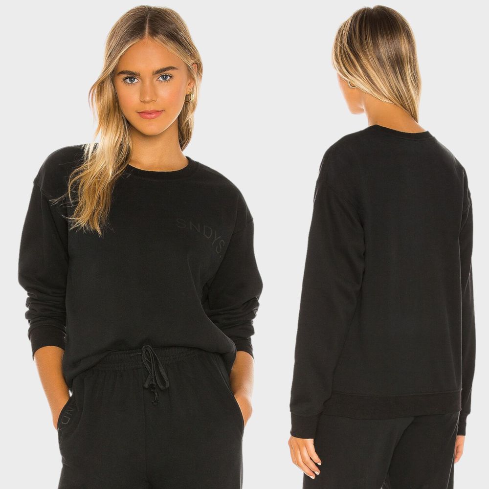 SNDYS Lounge Luxe Fleece Crewneck Sweatshirt in Black Women's Size XS